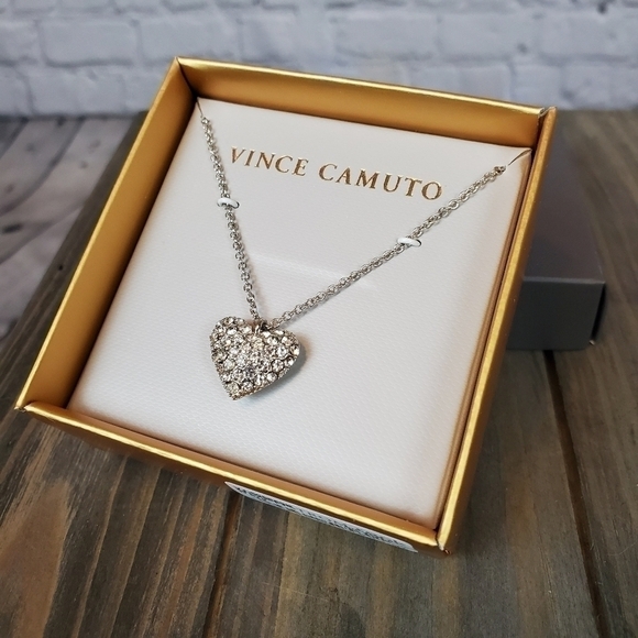 𝅺vince Camuto Pave Crystal Heart Necklace NIB - Picture 5 of 6